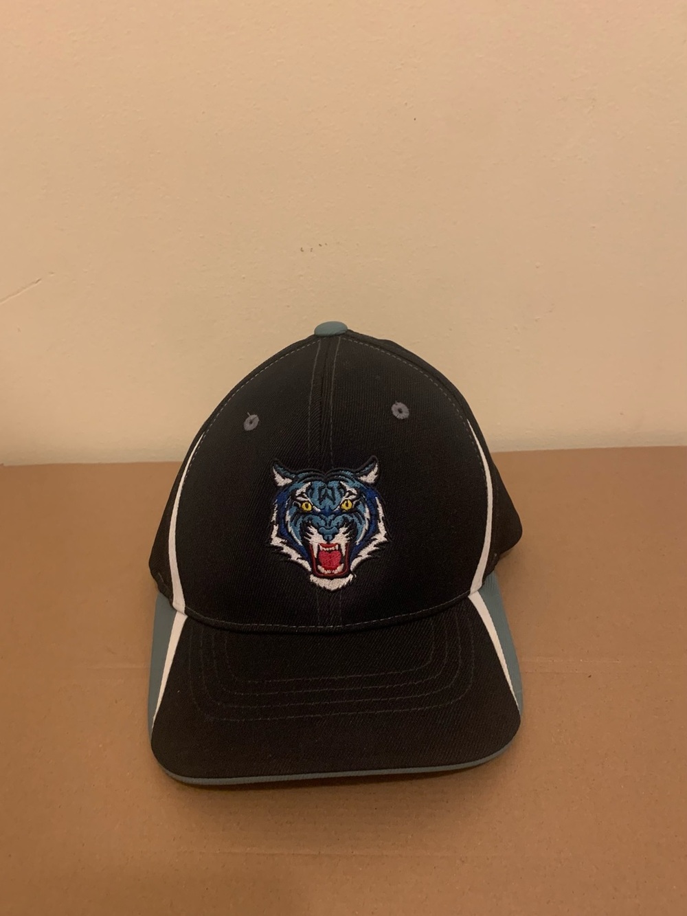 Black Baseball Cap with Blue Tiger Patch